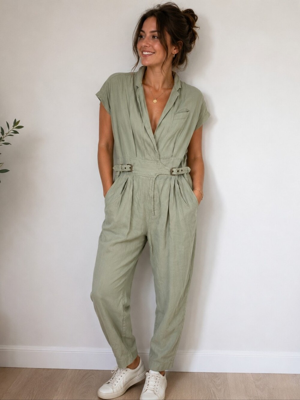 LAUREN,by Ralph Lauren Sage Green Short-Sleeve Utility Jumpsuit-8